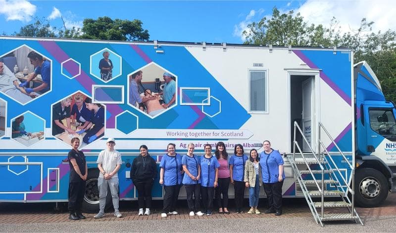 Rubislaw park care home staff in the mobile simulator.