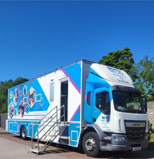 Rubislaw park care home staff in the mobile simulator.