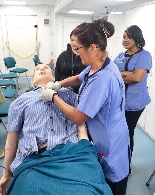 Rubislaw park care home staff in the mobile simulator.