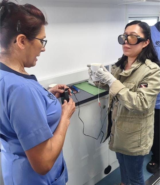 Rubislaw park care home staff in the mobile simulator.