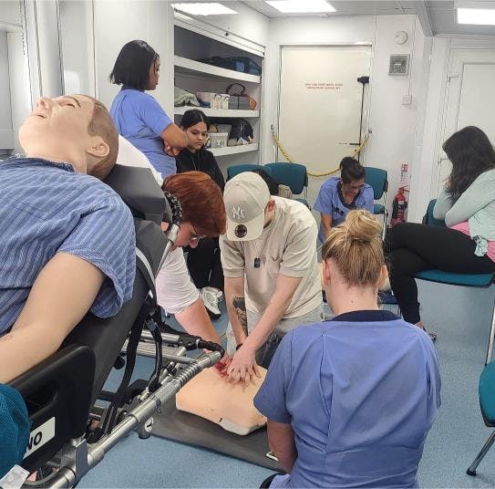 Rubislaw park care home staff in the mobile simulator.